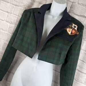 Dolls Kill Poster GRL Plaid Cropped Blazer Jacket Womens XXS DormCore Crest NWT